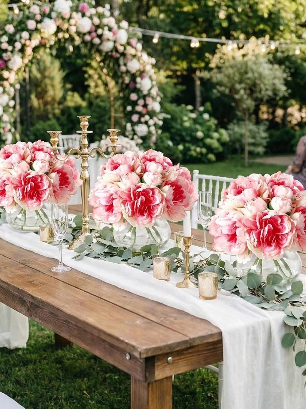Pink Artificial Peony Bouquet in Glass Vase - Decorative Home Accent
